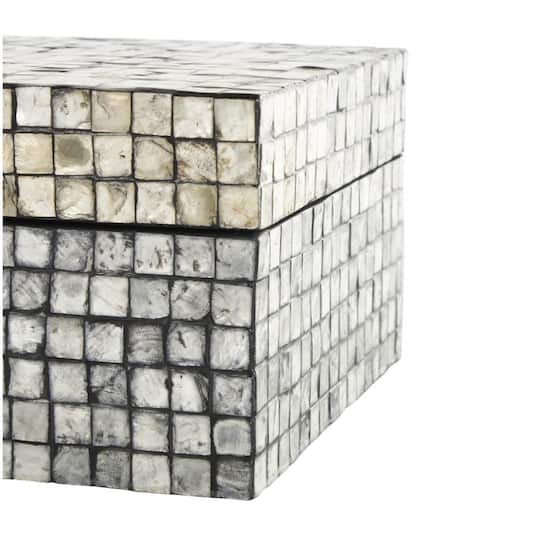 Gray Mother of Pearl Shell Geometric Handmade Square Mosaic Storage Box Set